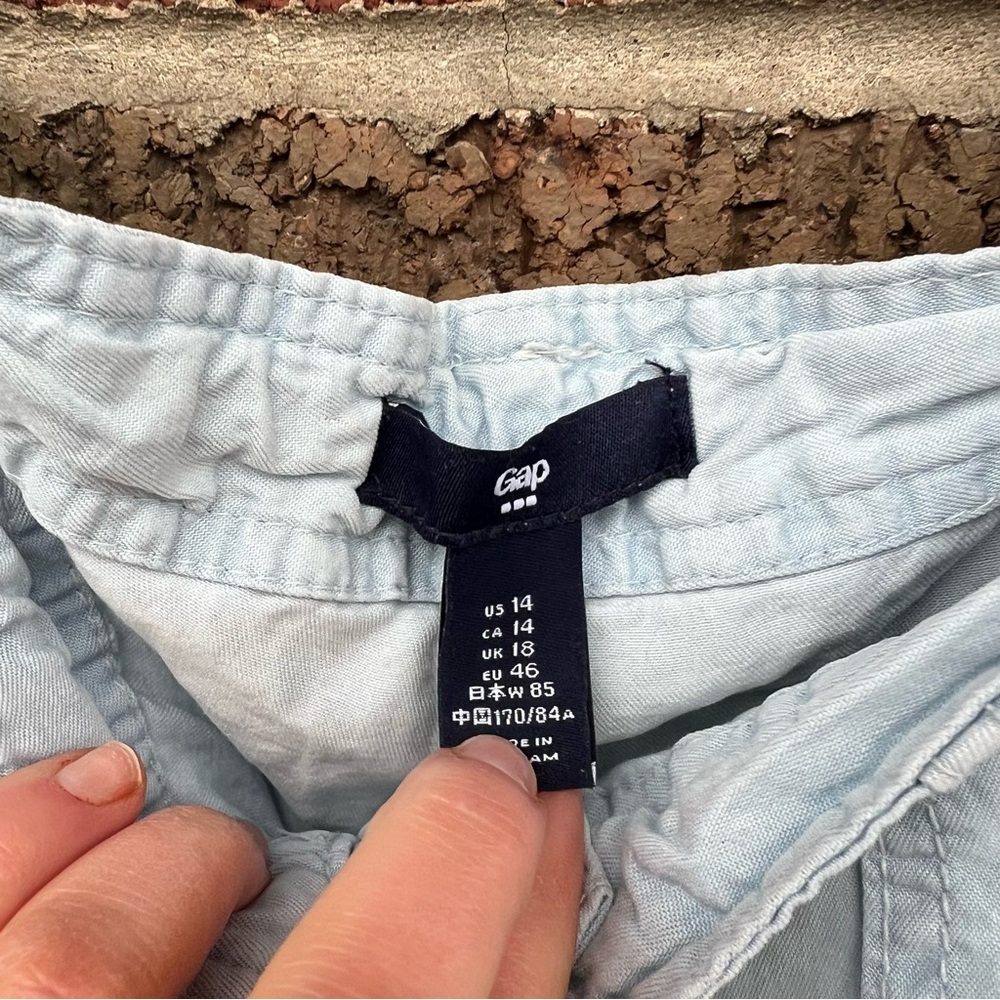 Gap Light Denim Chambray Drawstring Mid Rise Stra… - image 3